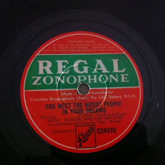 "Fats" Waller And His Rhythm* : You Meet The Nicest People In Your Dreams / Honey Hush (Shellac, 10", RP)