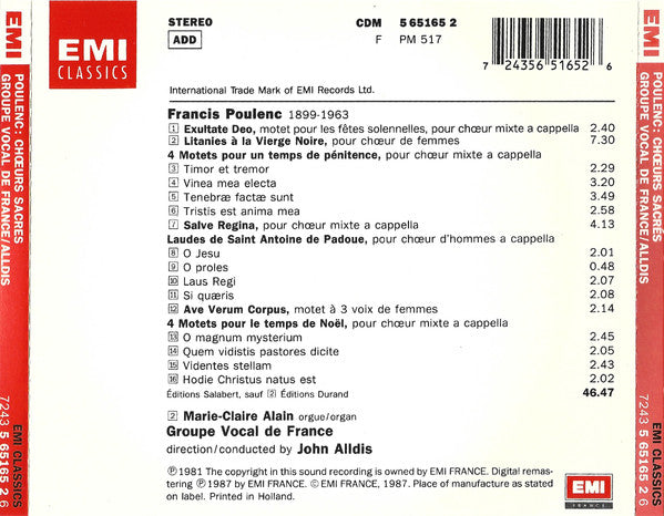 Francis Poulenc, Groupe Vocal De France, John Alldis : Chœurs A Cappella (CD, Album)