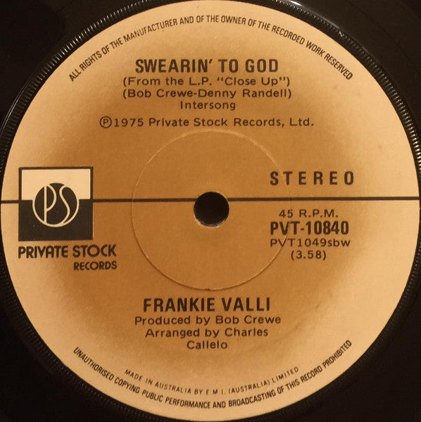 Frankie Valli : Swearin' to God (7")