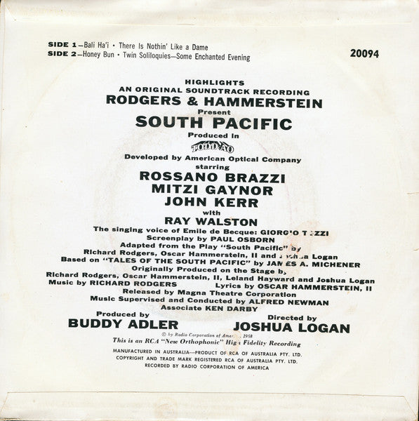 Rodgers & Hammerstein : Highlights From South Pacific (7", EP)