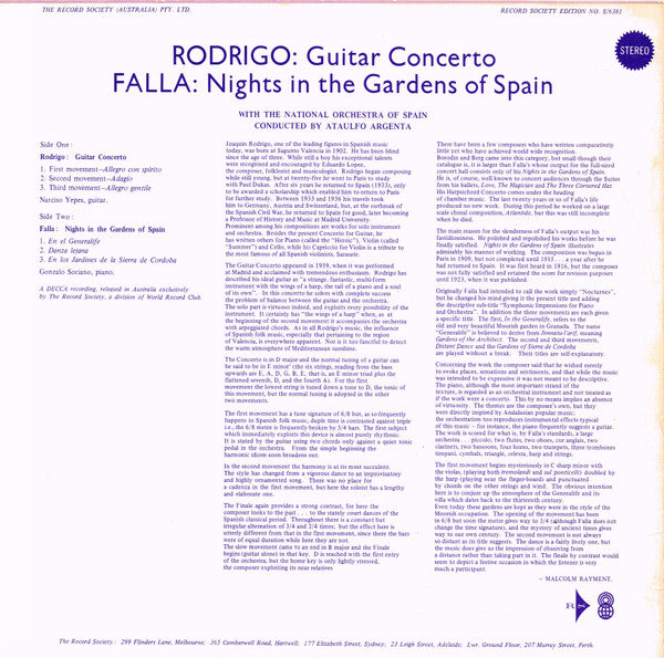 Rodrigo*, Falla* : Guitar Concerto / Nights In The Gardens Of Spain (LP, Album, Club)