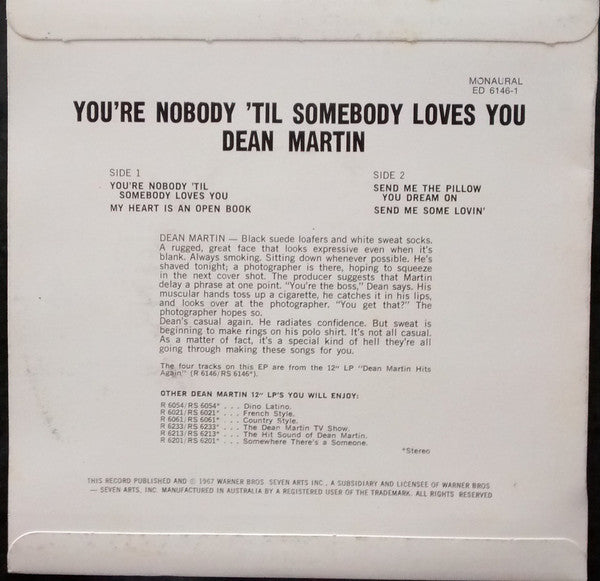 Dean Martin : You're Nobody 'Til Somebody Loves You (7", EP, Mono)