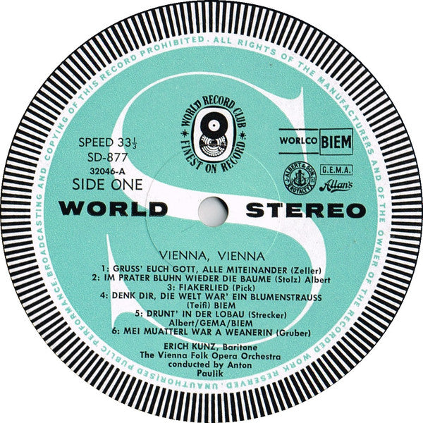 Erich Kunz : Vienna, Vienna (LP, Album, Club)