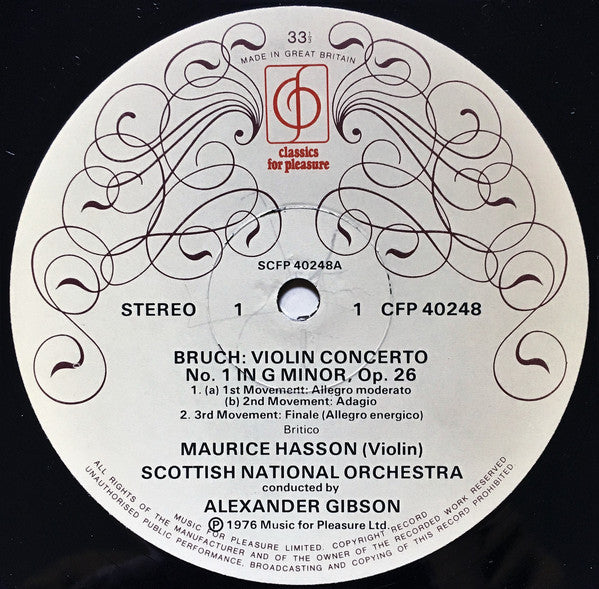 Max Bruch, Maurice Hasson, Royal Scottish National Orchestra, Alexander Gibson : Violin Concerto No.1 / Scottish Fantasia (LP, Album)