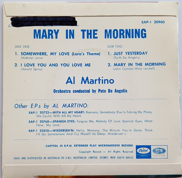 Al Martino : Mary In The Morning (7", EP, Mono)