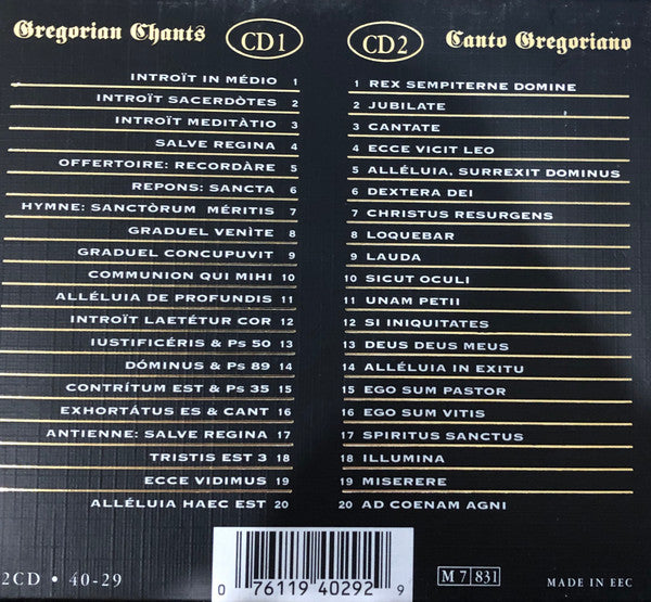 Coro Francescano D'Assisi : Gregorian Chants - Canto Gregoriano - 40 Sacred Chants (2xCD, Comp + Box)
