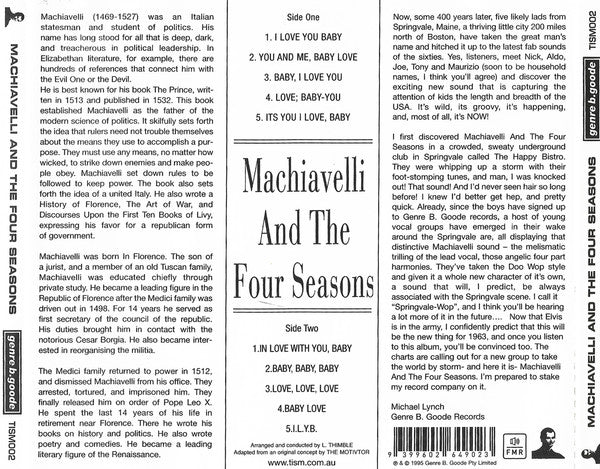 TISM : Machiavelli And The Four Seasons (CD, Album, RE)
