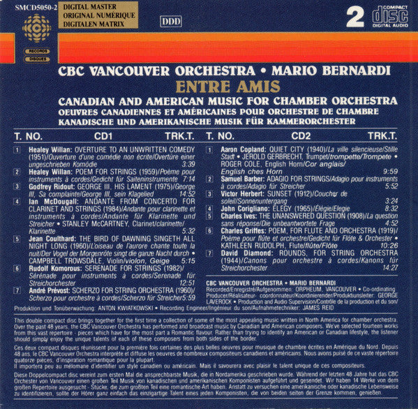 CBC Vancouver Orchestra, Mario Bernardi (2) : Entre Amis–Canadian And American Music For Chamber Orchestra (CD)