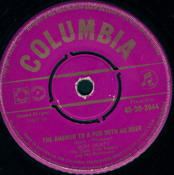 Slim Dusty And His Bushlanders : The Answer To A Pub With No Beer (7", Single)