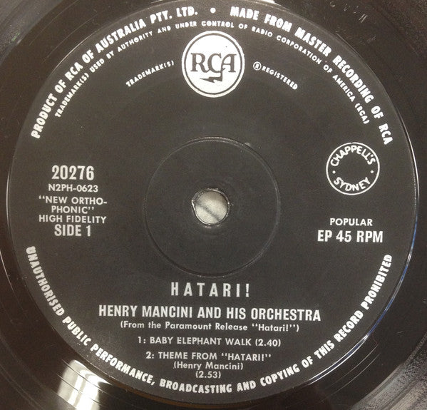 Henry Mancini : Hatari! (7", EP, Sol)
