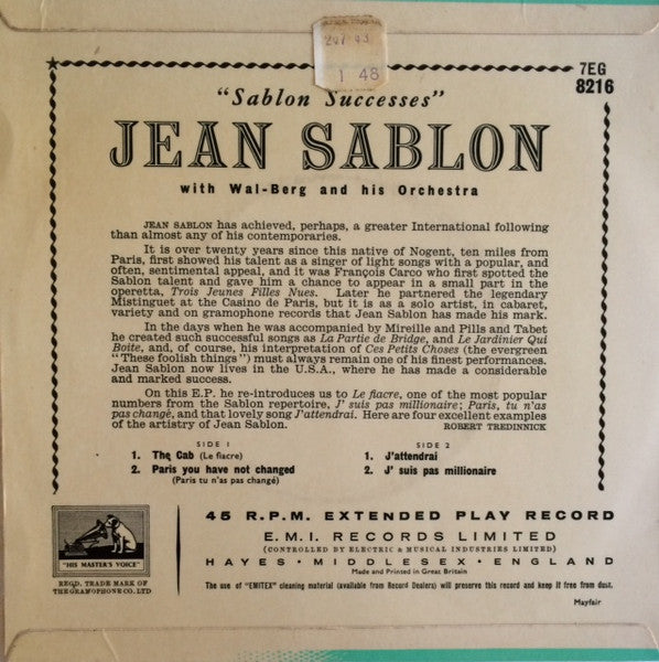 Jean Sablon : Sablon Successes (7", EP)