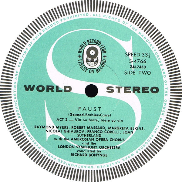 Gounod* :  Franco Corelli  /  Joan Sutherland  /  Nicolai Ghiaurov  /  London Symphony Orchestra Conducted By Richard Bonynge : Faust (4xLP, Album, Club + Box)