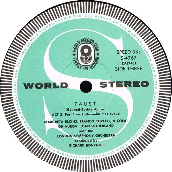 Gounod* :  Franco Corelli  /  Joan Sutherland  /  Nicolai Ghiaurov  /  London Symphony Orchestra Conducted By Richard Bonynge : Faust (4xLP, Album, Club + Box)