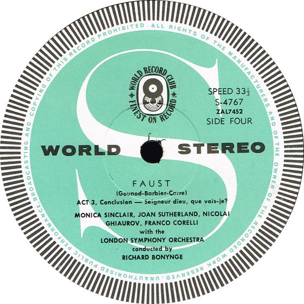 Gounod* :  Franco Corelli  /  Joan Sutherland  /  Nicolai Ghiaurov  /  London Symphony Orchestra Conducted By Richard Bonynge : Faust (4xLP, Album, Club + Box)