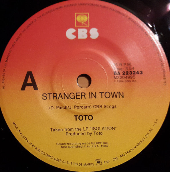 Toto : Stranger In Town (7")