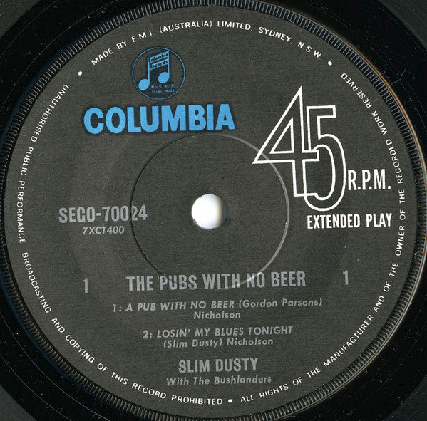 Slim Dusty With Bushlanders : The Pubs With No Beer (7", EP, RP)