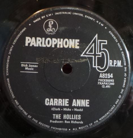 The Hollies : Carrie Anne (7", Single)
