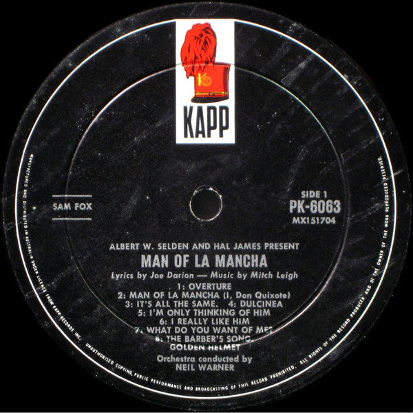 Original Cast*, Richard Kiley, Joan Diener, Irving Jacobson, Robert Rounseville, Ray Middleton : Man Of La Mancha (LP, Album, Mono)