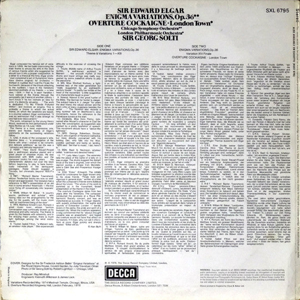 Sir Edward Elgar, Chicago Symphony Orchestra, London Philharmonic Orchestra, Georg Solti : Enigma Variations, Overture Cockaigne - London Town (LP)