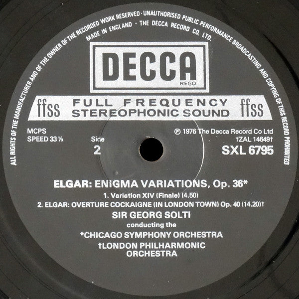 Sir Edward Elgar, Chicago Symphony Orchestra, London Philharmonic Orchestra, Georg Solti : Enigma Variations, Overture Cockaigne - London Town (LP)