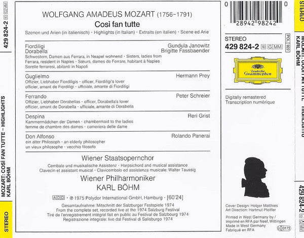 Wolfgang Amadeus Mozart, Wiener Philharmoniker, Karl Böhm : Cosi Fan Tutte. Highlights (CD, Album)