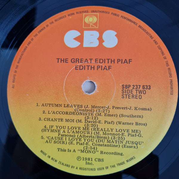 Edith Piaf : The Great Edith Piaf (LP, Comp, Mono)