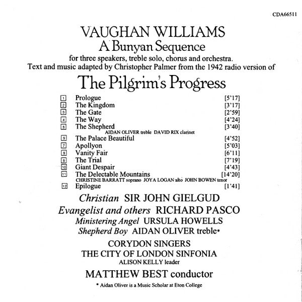 Ralph Vaughan Williams, John Gielgud, Richard Pasco, Corydon Singers, City Of London Sinfonia, Matthew Best (2) : The Pilgrim's Progress: A Bunyan Sequence (CD, Album)