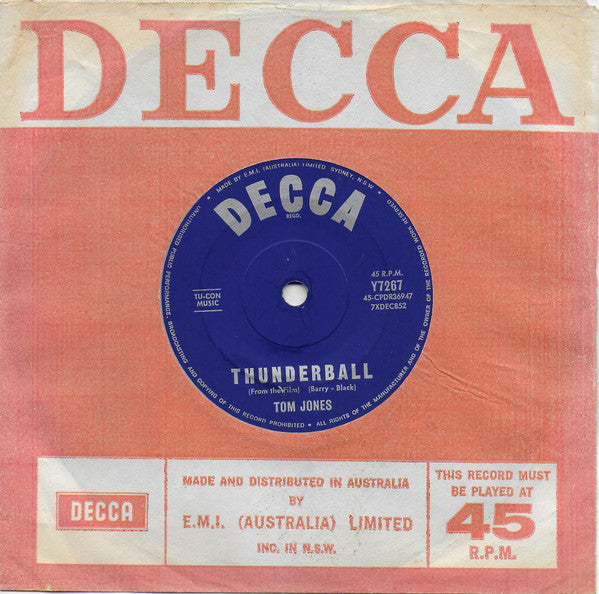Tom Jones : Thunderball (7", Single)