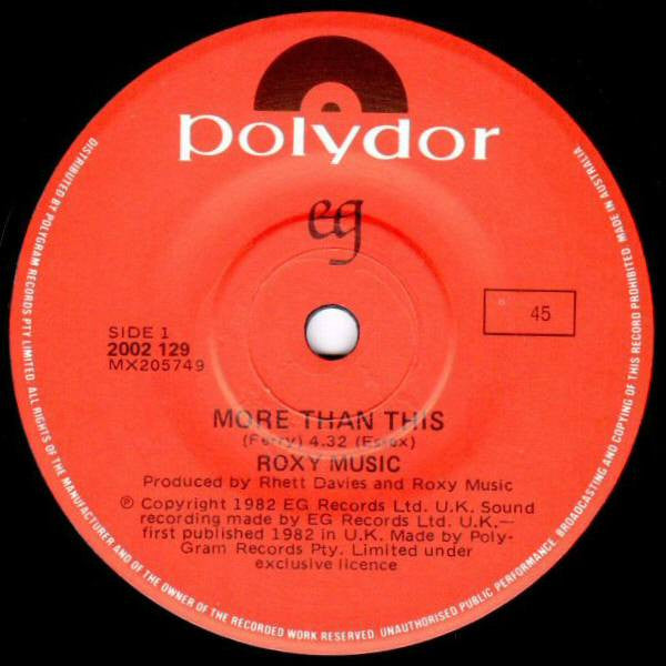 Roxy Music : More Than This (7", Single)