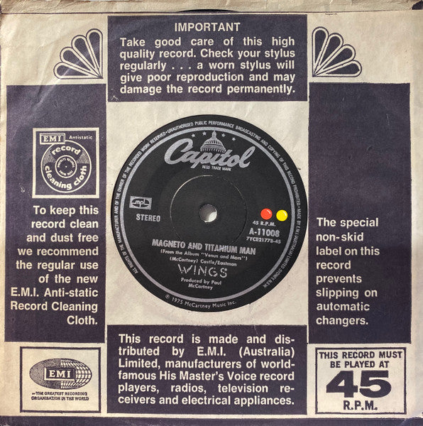 Wings (2) : Venus And Mars / Rock Show (7", Single)