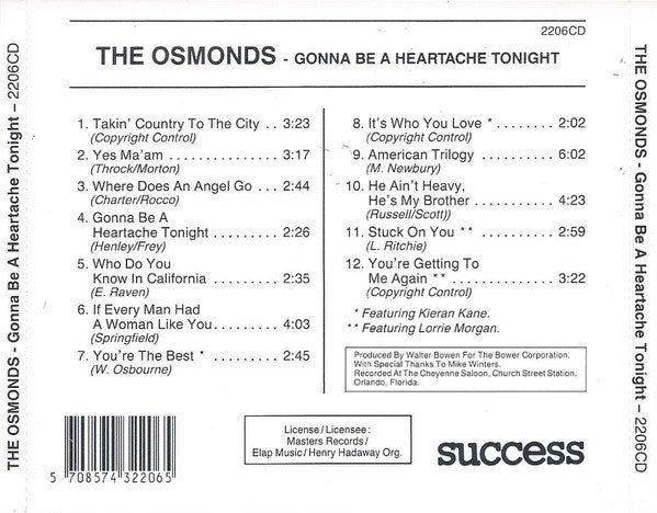 The Osmonds : Gonna Be A Heartache Tonight (CD, Comp)