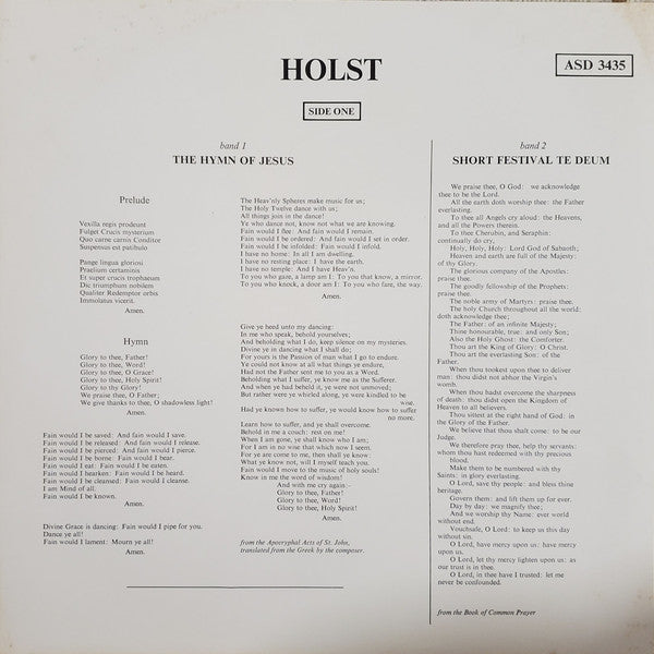 Gustav Holst, Sir Charles Groves, London Philharmonic Orchestra, London Symphony Chorus, St. Paul's Cathedral Choir : The Hymn Of Jesus (LP, Quad)