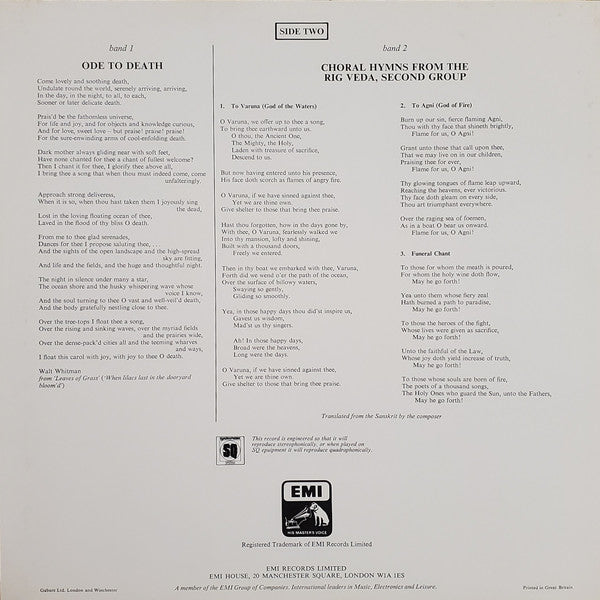 Gustav Holst, Sir Charles Groves, London Philharmonic Orchestra, London Symphony Chorus, St. Paul's Cathedral Choir : The Hymn Of Jesus (LP, Quad)