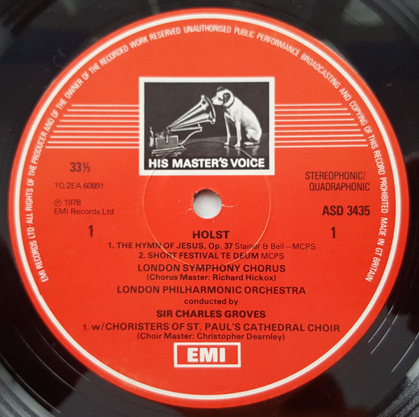 Gustav Holst, Sir Charles Groves, London Philharmonic Orchestra, London Symphony Chorus, St. Paul's Cathedral Choir : The Hymn Of Jesus (LP, Quad)