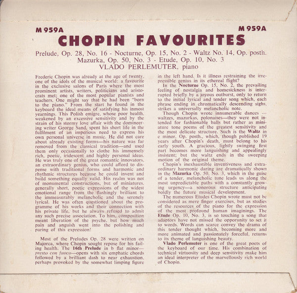 Chopin* - Vlado Perlemuter : Chopin Favourites (7", Mono)