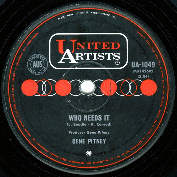 Gene Pitney : Who Needs it (7", Single, Mono)