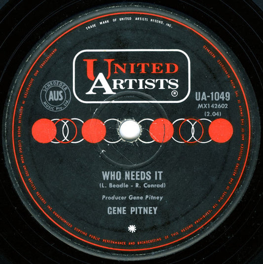 Gene Pitney : Who Needs it (7", Single, Mono)
