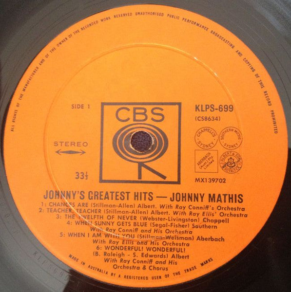 Johnny Mathis : Johnny's Greatest Hits (LP, Comp)