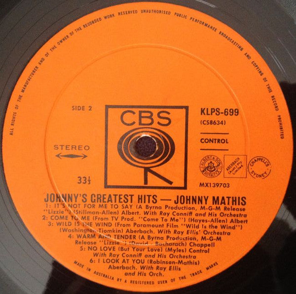 Johnny Mathis : Johnny's Greatest Hits (LP, Comp)