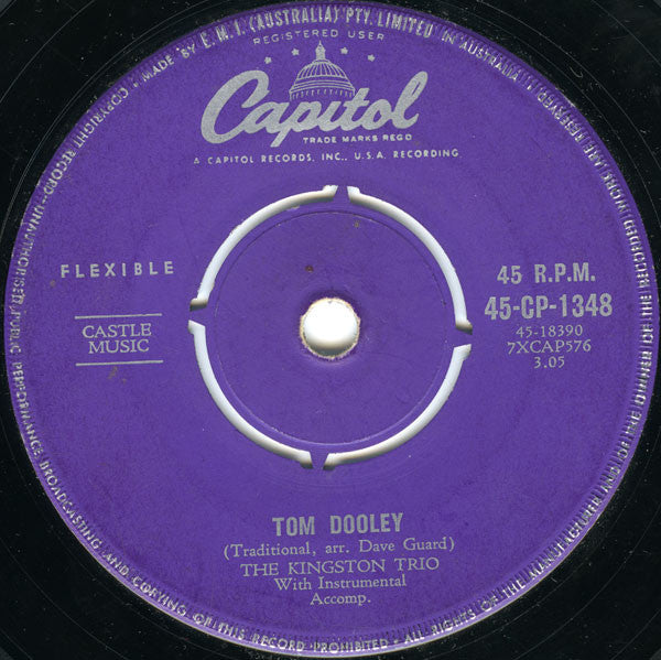 The Kingston Trio* : Tom Dooley (7", Single, Mono)