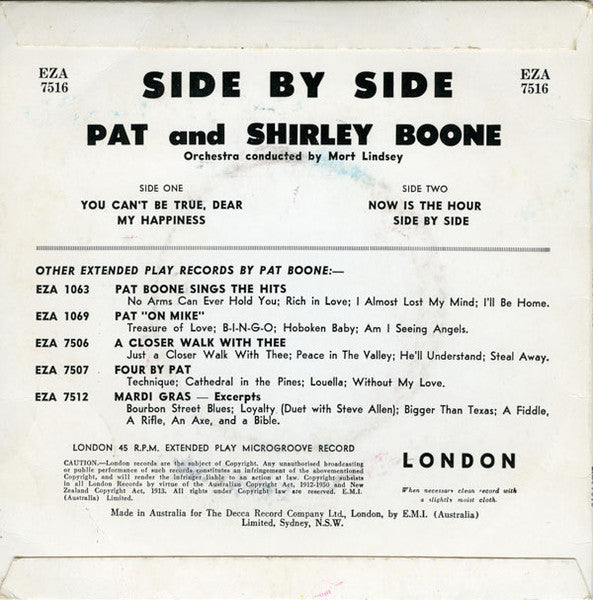 Pat Boone, Shirley Boone : Side By Side (7", EP)