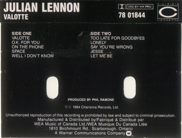 Julian Lennon : Valotte (Cass, Album, Dol)