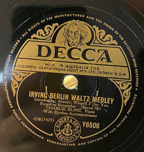 Charlie Kunz : Irving Berlin Waltz Medley (Shellac, 10")