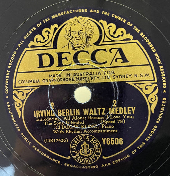 Charlie Kunz : Irving Berlin Waltz Medley (Shellac, 10")
