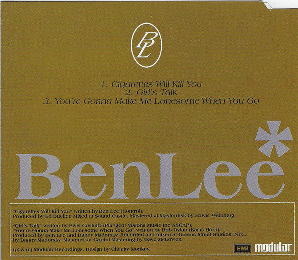 Ben Lee : Cigarettes Will Kill You (CD, Single)