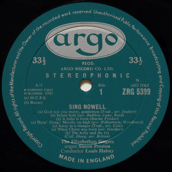 The Elizabethan Singers, Simon Preston, Louis Halsey : Sing Nowell (Carols For Christmas And Other Festivals) (LP)