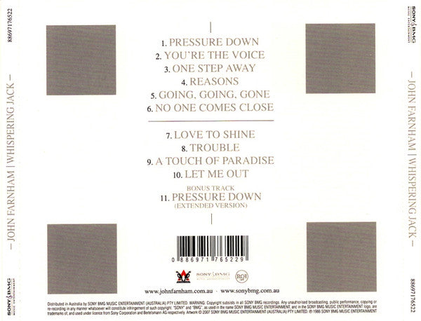 John Farnham : Whispering Jack (CD, Album, RE, RM)