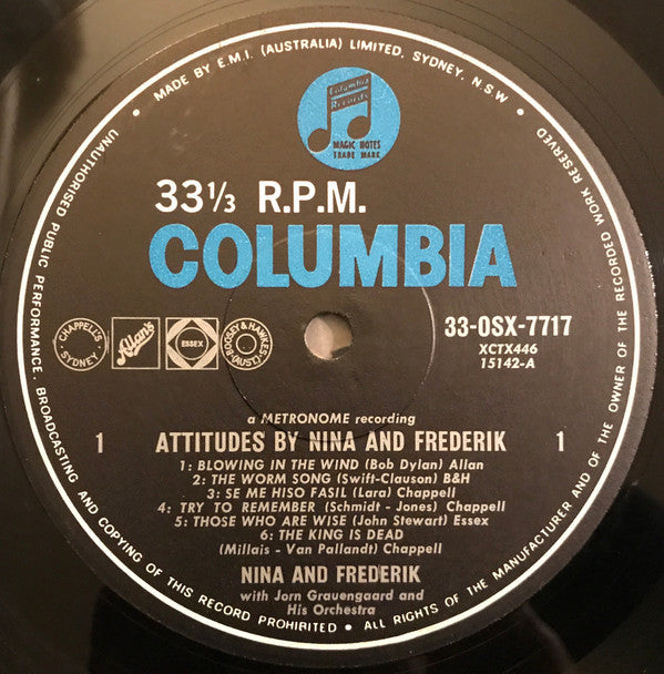 Nina & Frederik With Jørn Grauengaards Orkester : Attitudes (LP, Album, Mono)