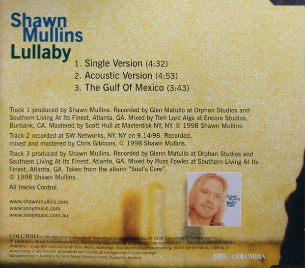 Shawn Mullins : Lullaby (CD, Single)