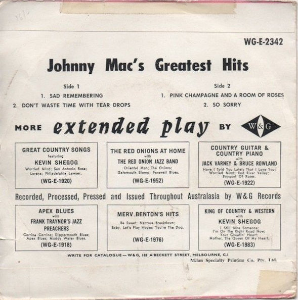 Johnny Mac (6) : Johnny Mac's Greatest Hits (7", EP)
